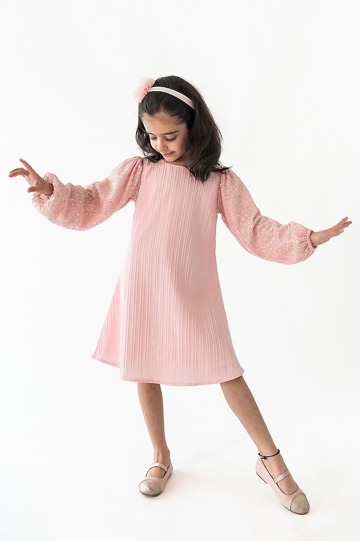 Pink Polyester A-Line Dress For Girls by A Little Fable at Pernia's Pop Up Shop