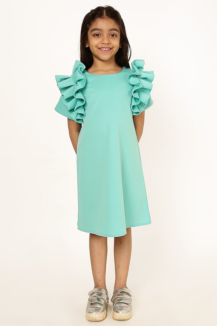 Mint Polyester Ruffle A-Line Dress For Girls by A Little Fable at Pernia's Pop Up Shop