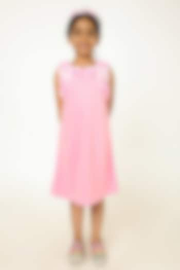 Pink Polyester Floral Embroidered A-Line Dress For Girls by A Little Fable at Pernia's Pop Up Shop