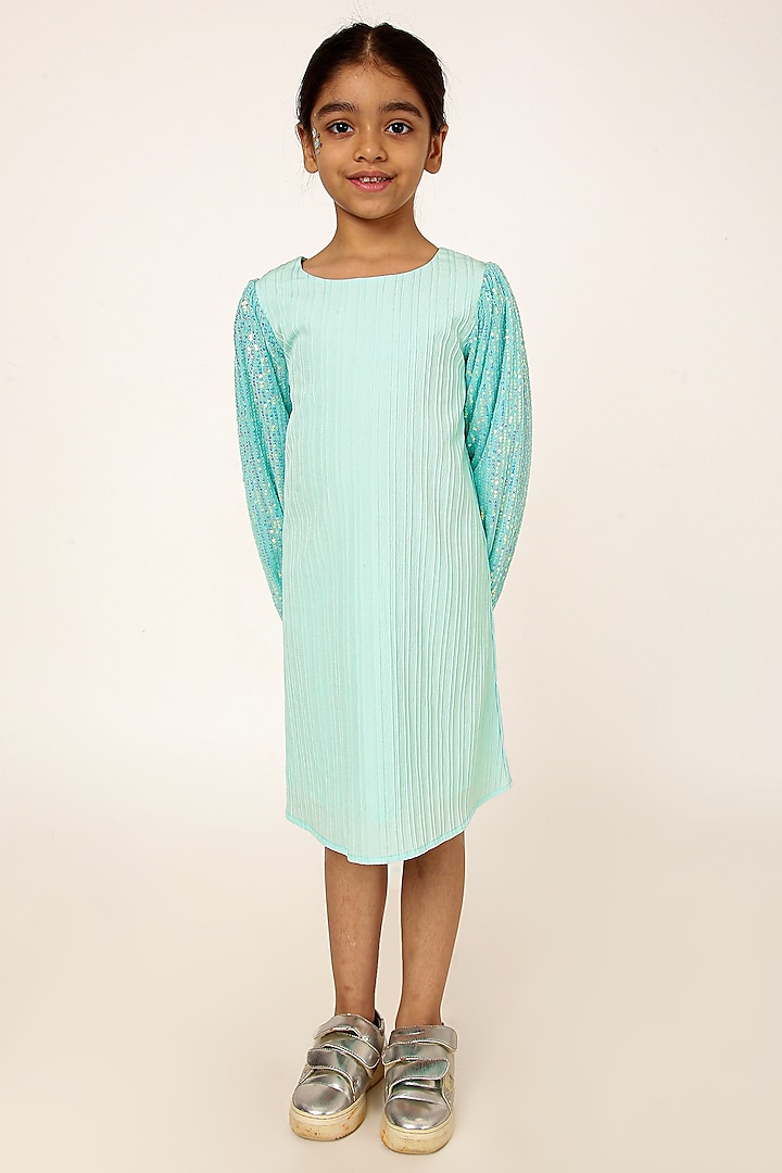 Mint Polyester Sequins Embroidered A-Line Dress For Girls by A Little Fable at Pernia's Pop Up Shop