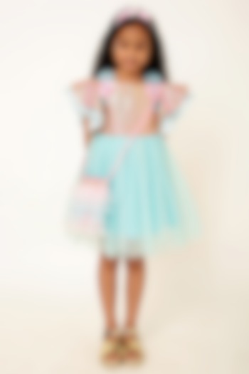 Blue Polyester Floral Hand Embroidered Dress For Girls by A Little Fable at Pernia's Pop Up Shop