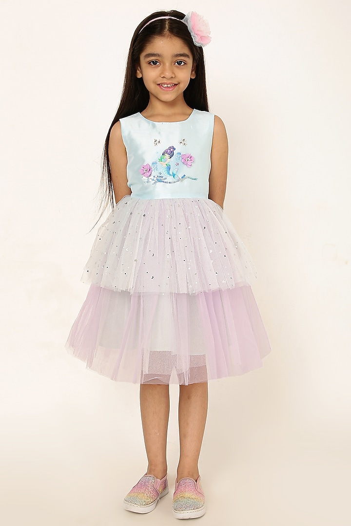 Blue Polyester Embroidered Mermaid Dress For Girls by A Little Fable at Pernia's Pop Up Shop