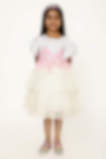 White Cotton & Tulle 3D Floral Hand Embroidered Dress For Girls by A Little Fable at Pernia's Pop Up Shop