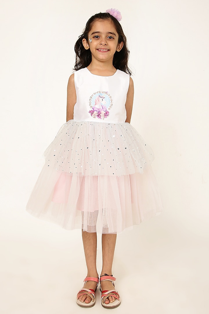 White Polyester Printed & Embroidered Dress For Girls by A Little Fable at Pernia's Pop Up Shop