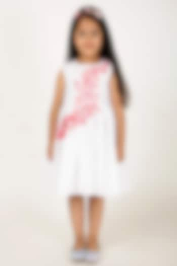 White Polyester 3D Floral Hand Embroidered Dress For Girls by A Little Fable at Pernia's Pop Up Shop