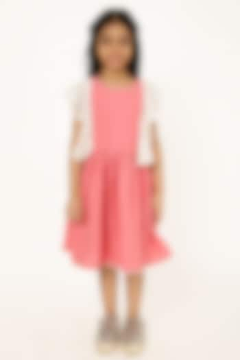 Coral Linen Hand Embroidered Dress For Girls by A Little Fable at Pernia's Pop Up Shop