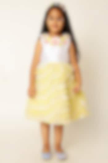 Yellow & Off-White Polyester 3D Floral Hand Embroidered Ruffle Dress For Girls by A Little Fable at Pernia's Pop Up Shop