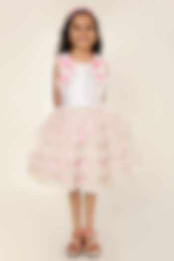 White Polyester 3D Floral Hand Embroidered Ruffle Dress For Girls by A Little Fable at Pernia's Pop Up Shop