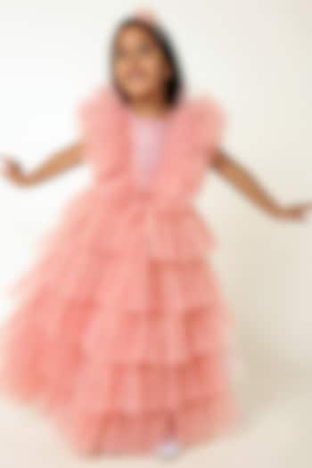 Peach Polyester Sequins Embroidered Gown For Girls by A Little Fable at Pernia's Pop Up Shop