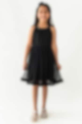 Black Tulle Floral Work Dress For Girls by A Little Fable at Pernia's Pop Up Shop