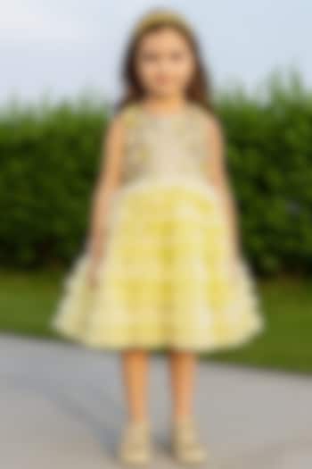 Yellow Polyester 3D Floral Embroidered Ruffled Dress For Girls by A Little Fable at Pernia's Pop Up Shop