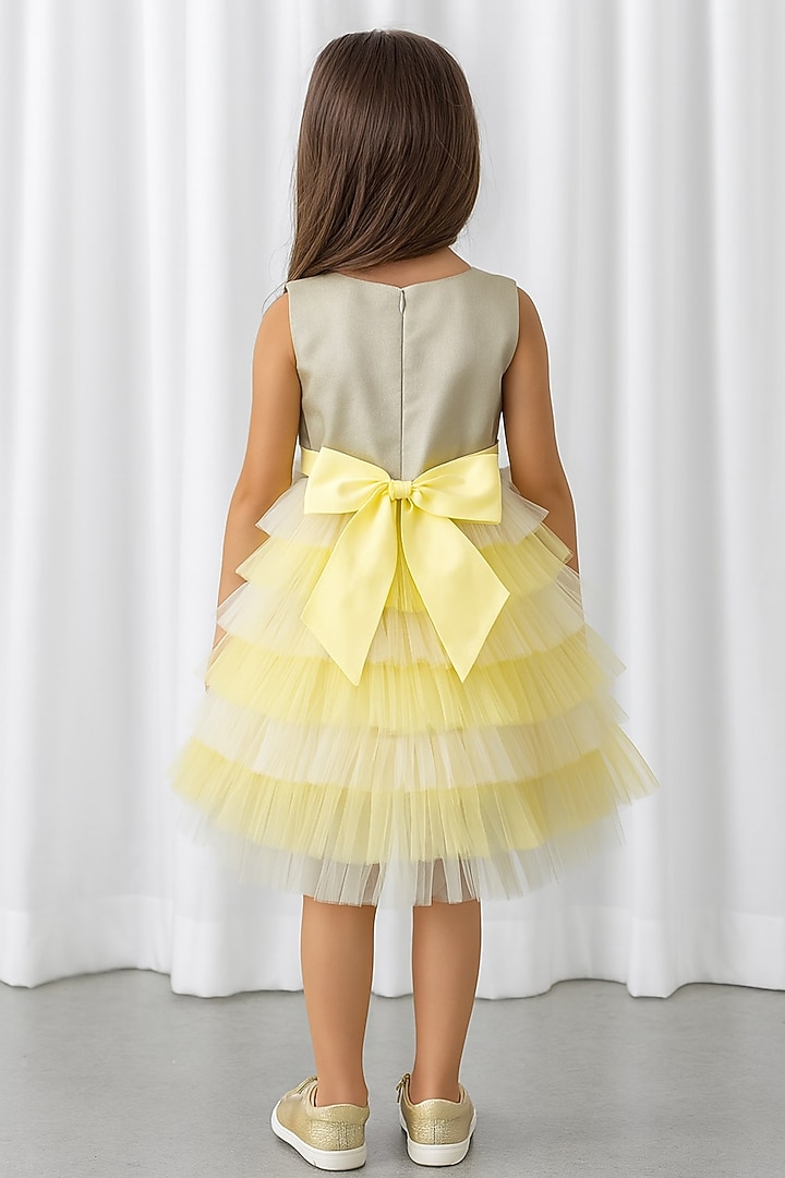 Yellow Polyester 3D Floral Embroidered Ruffled Dress For Girls by A Little Fable at Pernia's Pop Up Shop