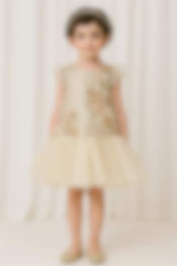 Beige Shimmer Polyester & Tulle Sequin Embroidered For Girls by A Little Fable at Pernia's Pop Up Shop