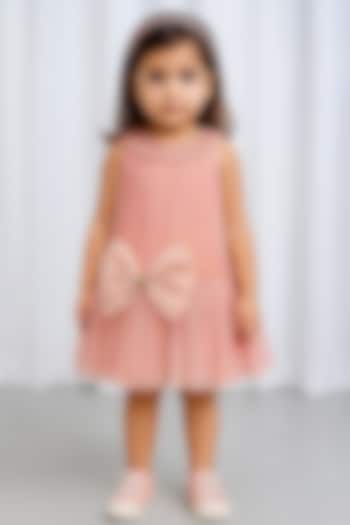 Peach Polyester & Tulle Bow Dress For Girls by A Little Fable at Pernia's Pop Up Shop