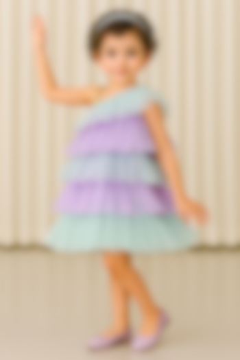 Multi- Colored Shimmer Tulle Embellished One-Shoulder A-Line Dress For Girls by A Little Fable at Pernia's Pop Up Shop