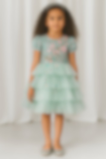 Blue Lurex Jacquard Embellished Layered Dress For Girls by A Little Fable at Pernia's Pop Up Shop