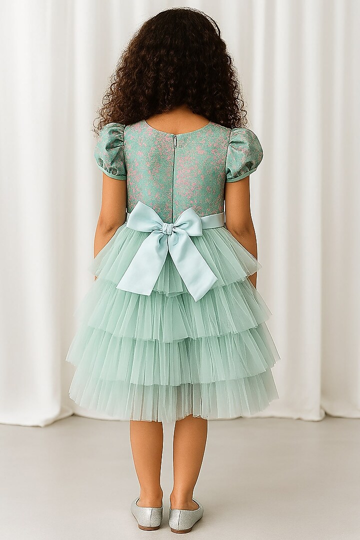 Blue Lurex Jacquard Embellished Layered Dress For Girls by A Little Fable at Pernia's Pop Up Shop
