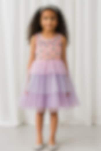 Lavender Shimmer Polyester Hand Embroidered Dress For Girls by A Little Fable at Pernia's Pop Up Shop