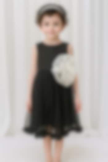Black Poly Taffeta & Tulle Embroidered Dress For Girls by A Little Fable at Pernia's Pop Up Shop