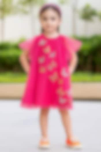 Fuchsia Tulle Embroidered Dress For Girls by A Little Fable at Pernia's Pop Up Shop