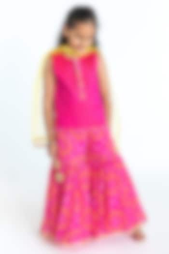 Pink Georgette Bandhani Printed Sharara Set For Girls by A Little Fable
