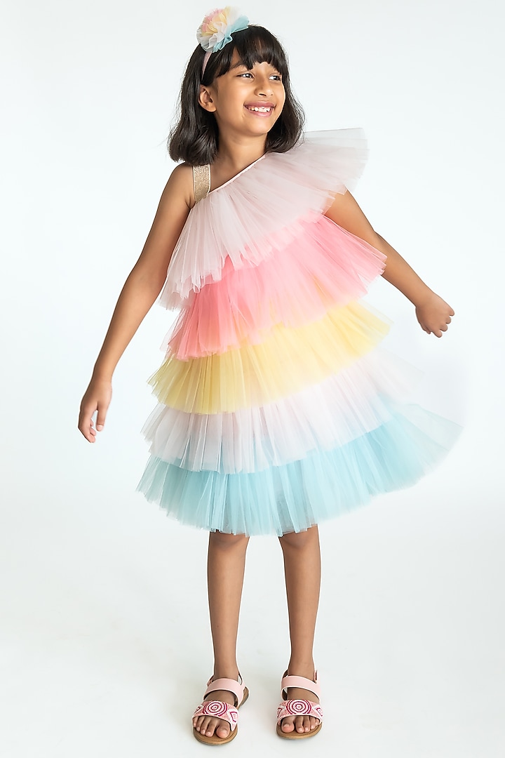 Multi-Colored Net Ruffled Layered Dress by A Little Fable