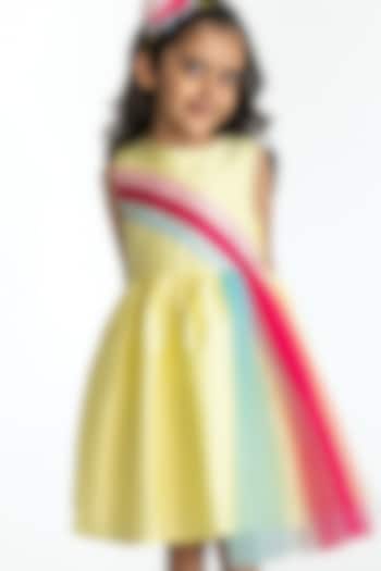 Yellow Poly Taffeta & Tulle Rainbow Dress For Girls by A Little Fable