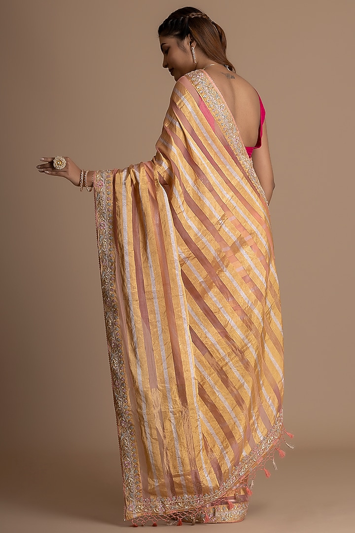 Light Peach Pure Tissue Silk Hand Embroidered Banarasi Wedding Saree Set by Albis Jaipur at Pernia's Pop Up Shop