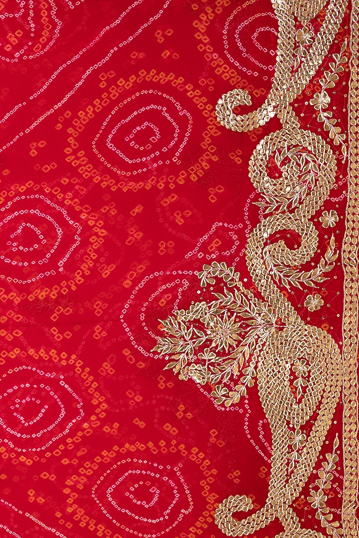Crimson Red Pure Chinnon Crepe Bandhani Wedding Saree Set by Albis Jaipur at Pernia's Pop Up Shop
