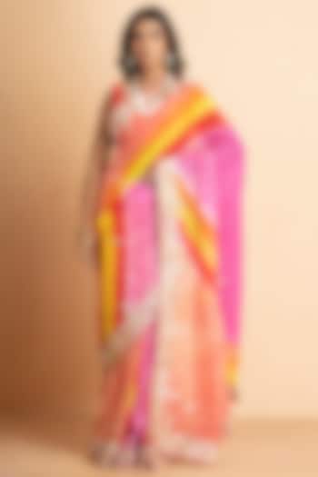 Multi-Colored Pure Chinnon Embroidered Wedding Saree Set by Albis Jaipur at Pernia's Pop Up Shop