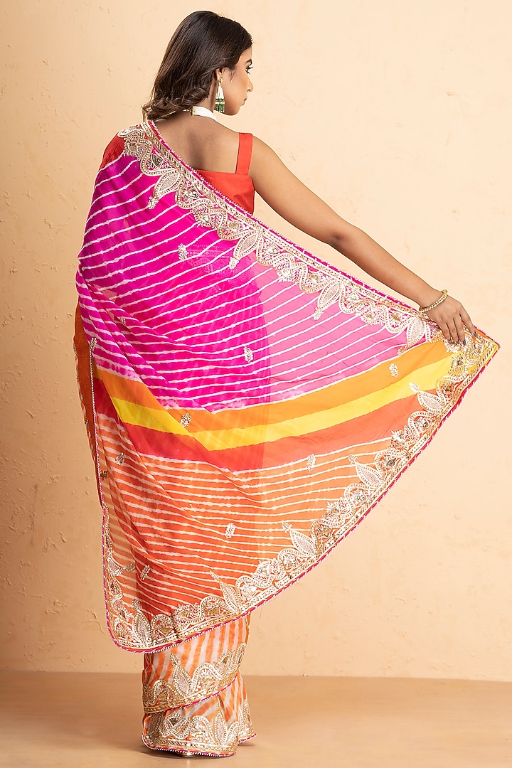 Multi-Colored Pure Chinnon Embroidered Wedding Saree Set by Albis Jaipur at Pernia's Pop Up Shop