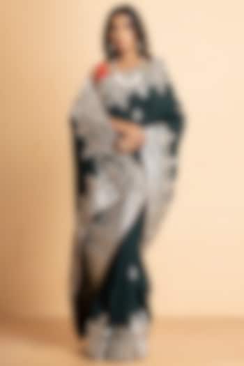 Pine Green Upada Silk Embroidered Wedding Saree Set by Albis Jaipur at Pernia's Pop Up Shop