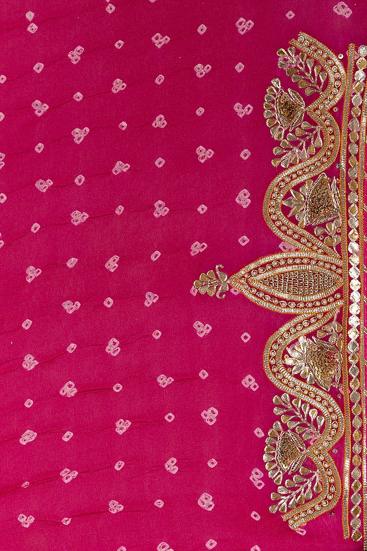 Pink Pure Chinnon Embroidered Bandhani Party Wear Saree Set by Albis Jaipur at Pernia's Pop Up Shop