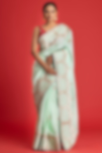 Pista Green Upada Silk Embellished Party Wear Saree Set by Albis Jaipur at Pernia's Pop Up Shop