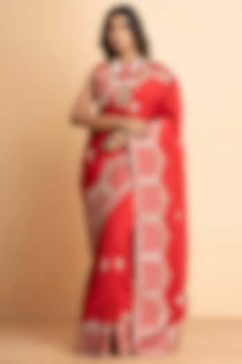 Red Upada Silk Embellished Party Wear Saree Set by Albis Jaipur at Pernia's Pop Up Shop
