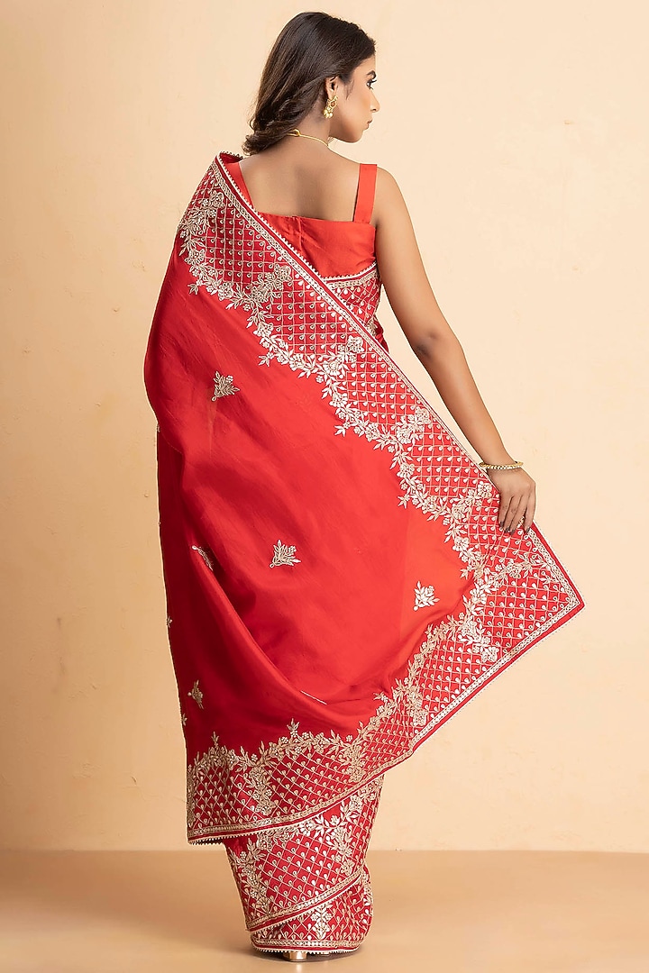 Red Upada Silk Embellished Party Wear Saree Set by Albis Jaipur at Pernia's Pop Up Shop