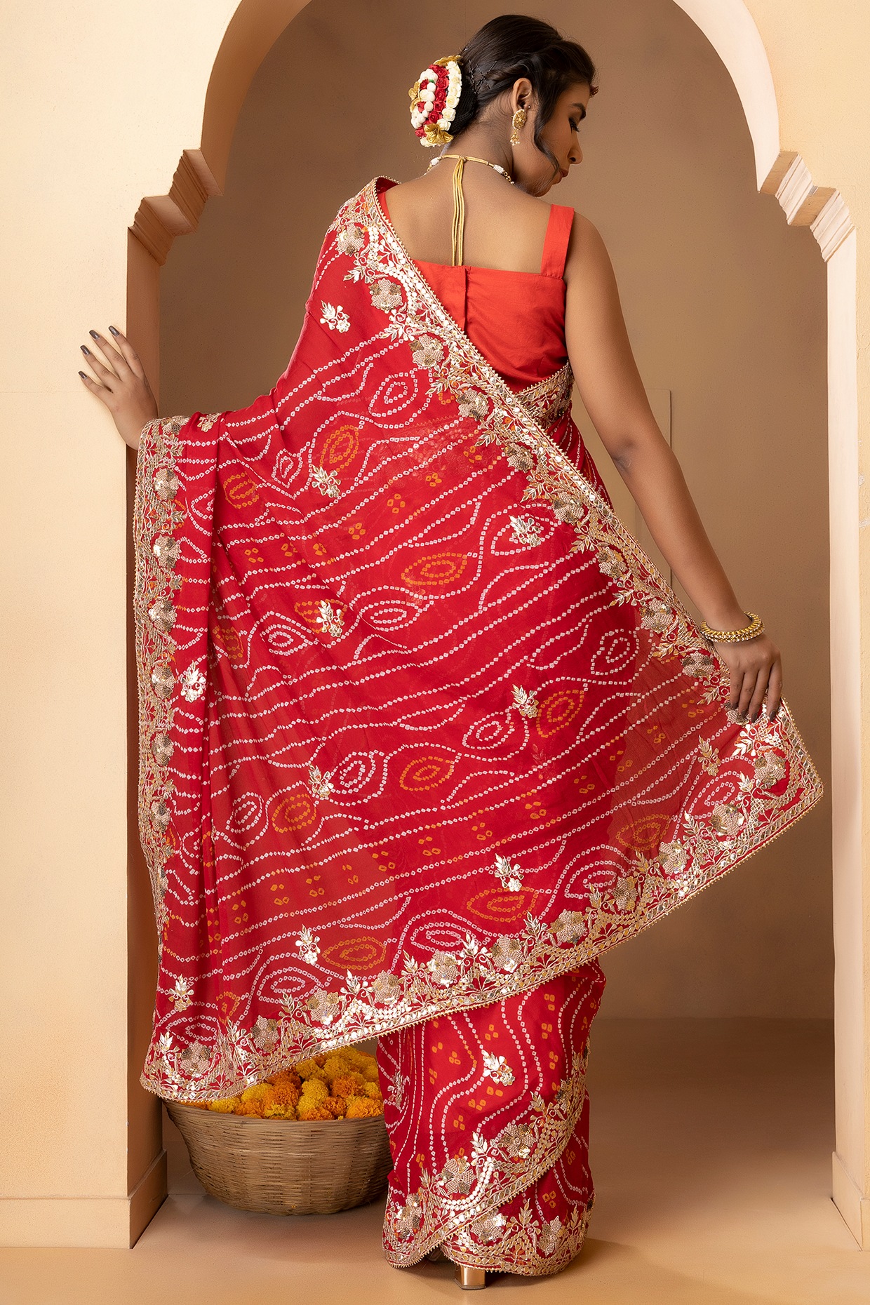 Pure Khaddi Georgette Upada Janglaw Bandhani Neemzari Bridal Bandhani –  Priyaz Gallery