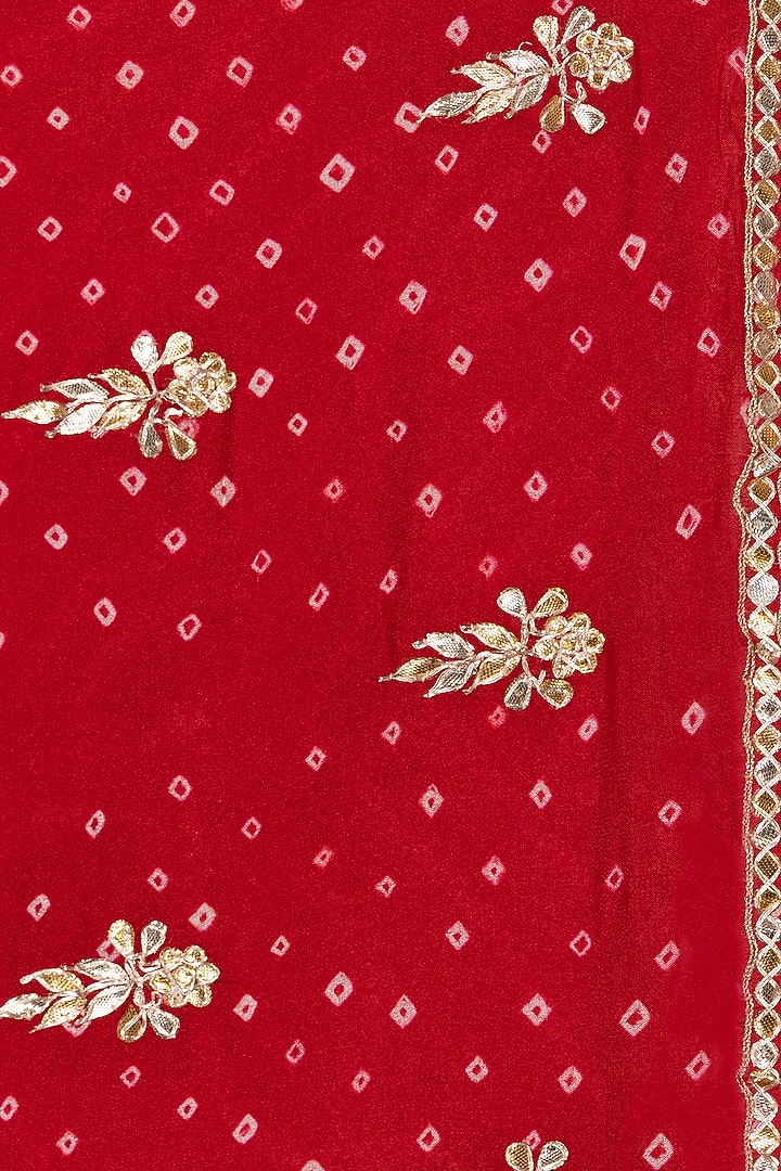 Crimson Red Pure Chinnon Crepe Embellished Bandhani Party Wear Saree Set by Albis Jaipur at Pernia's Pop Up Shop