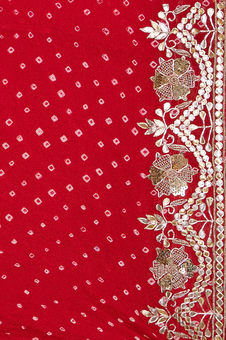 Crimson Red Pure Chinnon Crepe Embellished Bandhani Party Wear Saree Set by Albis Jaipur at Pernia's Pop Up Shop