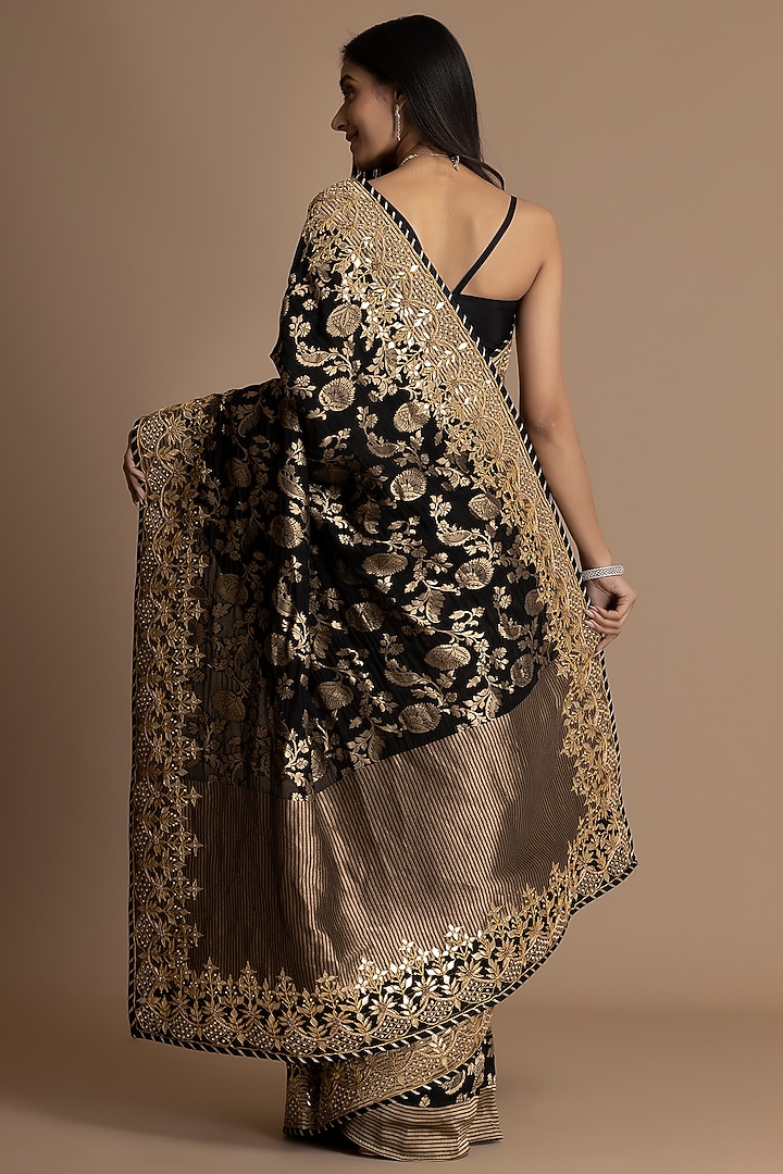 Black Pure Khaddi Georgette Embellished Banarasi Party Wear Saree Set by Albis Jaipur at Pernia's Pop Up Shop