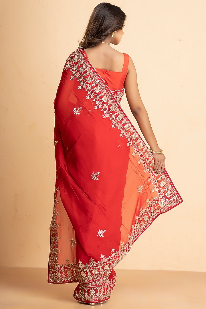 Crimson Red Pure Organza Embroidered Party Wear Saree by Albis Jaipur at Pernia's Pop Up Shop