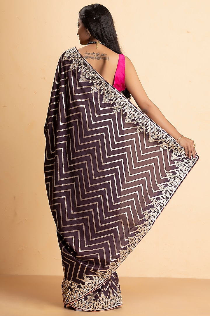 Deep Brown Pure Munga Silk Embellished Party Wear Saree by Albis Jaipur at Pernia's Pop Up Shop