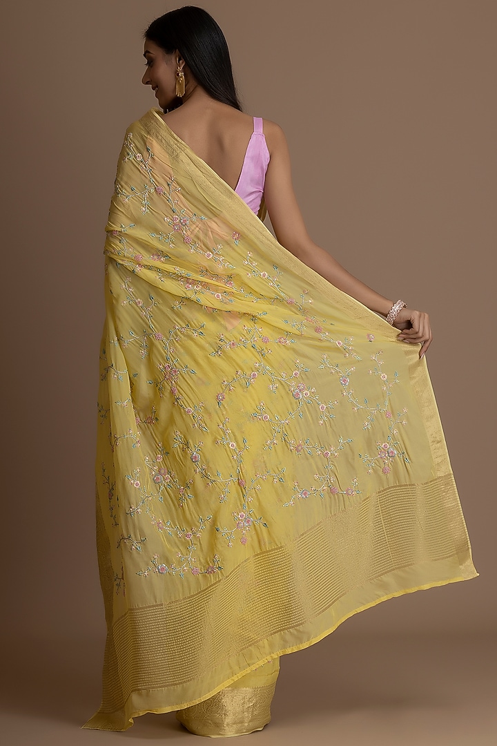 Light Yellow Soft Organza & Banarasi Silk Embroidered Festive Saree by Albis Jaipur at Pernia's Pop Up Shop