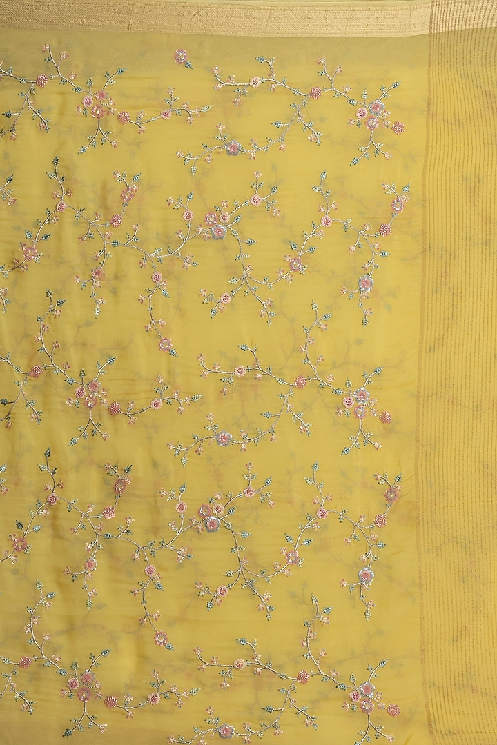 Light Yellow Soft Organza & Banarasi Silk Embroidered Festive Saree by Albis Jaipur at Pernia's Pop Up Shop