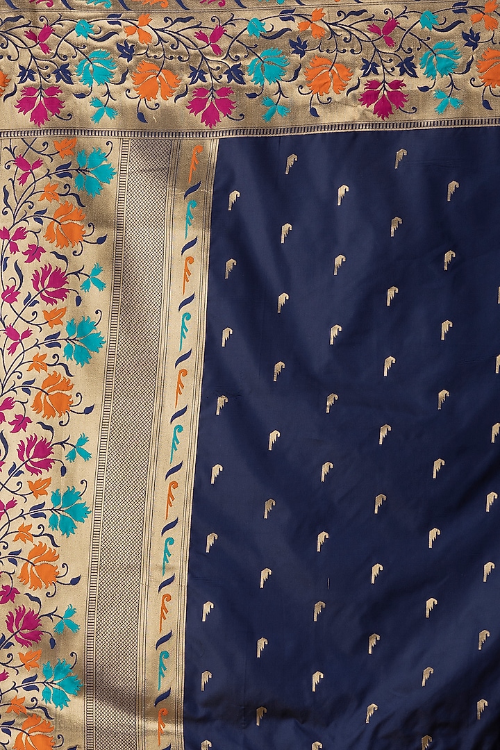 Blue Pure Katan Silk Embroidered Festive Saree by Albis Jaipur at Pernia's Pop Up Shop