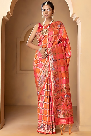 Deep Red Banarasi Katan Silk Saree by Albis Jaipur