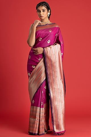 Wine Purple Pure Katan Silk Saree by Albis Jaipur