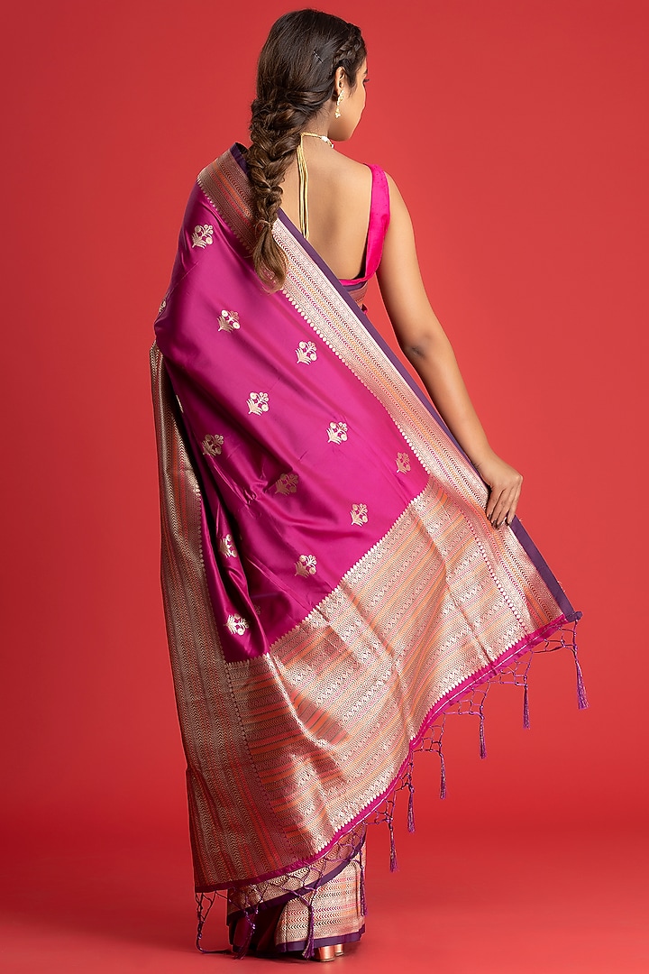 Wine Purple Pure Katan Silk Festive Saree by Albis Jaipur at Pernia's Pop Up Shop