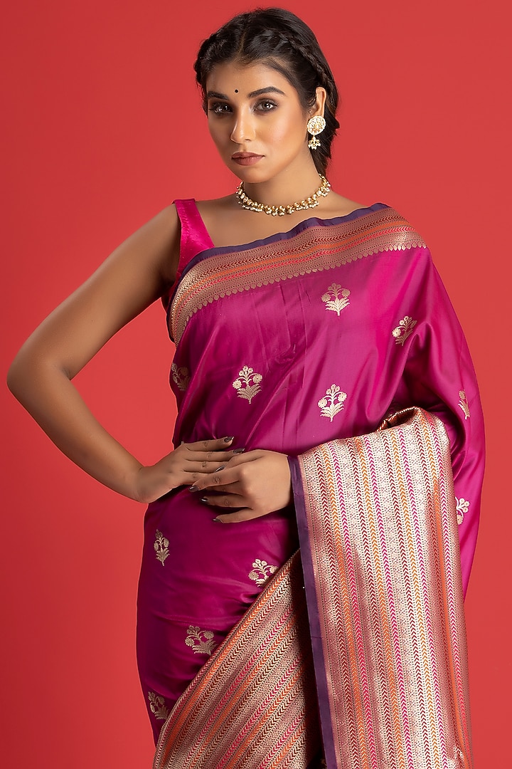 Wine Purple Pure Katan Silk Festive Saree by Albis Jaipur at Pernia's Pop Up Shop