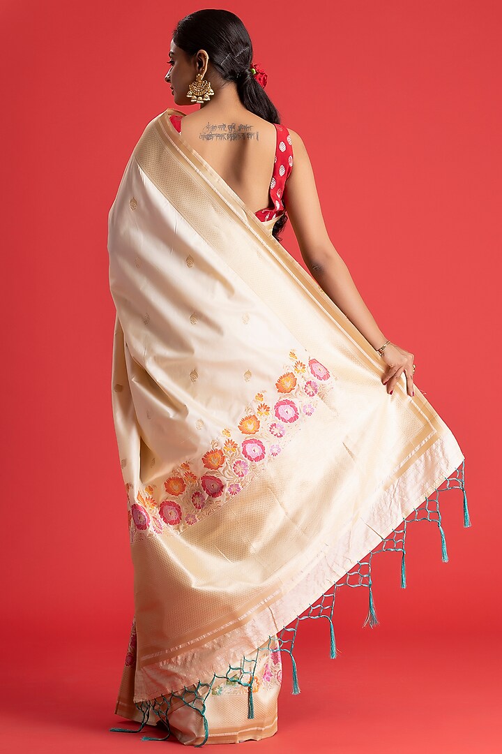 Cream Handloom Katan Silk Festive Saree by Albis Jaipur at Pernia's Pop Up Shop